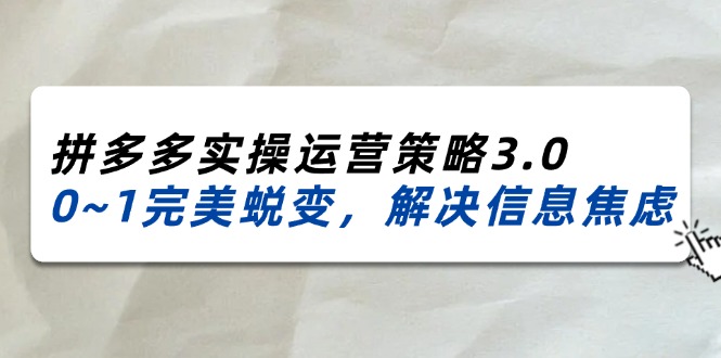 2024_2025拼多多实操运营策略3.0，0~1完美蜕变，解决信息焦虑（38节）-风口项目网_项目资源_网络赚钱副业分享_创业项目_兼职副业_中创网_抖音教程