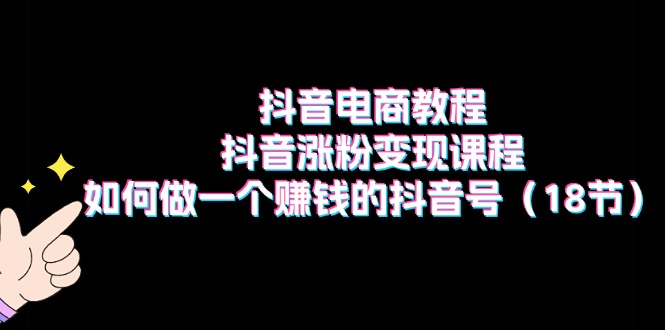 抖音电商教程：抖音涨粉变现课程：如何做一个赚钱的抖音号（18节）-风口项目网_项目资源_网络赚钱副业分享_创业项目_兼职副业_中创网_抖音教程