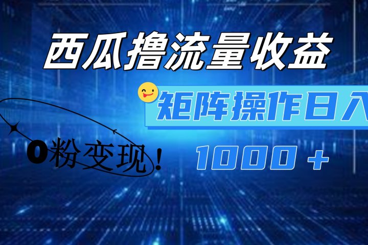 西瓜视频撸流量，简单上手，0粉变现矩阵操作！日入1000＋-风口项目网_项目资源_网络赚钱副业分享_创业项目_兼职副业_中创网_抖音教程