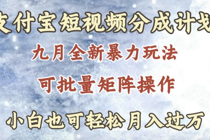 九月最新暴力玩法，支付宝短视频分成计划，轻松月入过万-风口项目网_项目资源_网络赚钱副业分享_创业项目_兼职副业_中创网_抖音教程