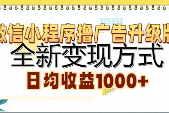 微信小程序撸广告升级版，日均收益1000+-风口项目网_项目资源_网络赚钱副业分享_创业项目_兼职副业_中创网_抖音教程