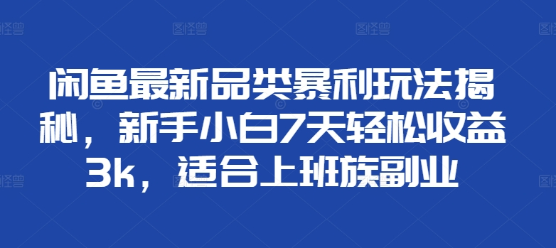 闲鱼最新品类暴利玩法揭秘，新手小白7天轻松赚3000+，适合上班族副业-风口项目网_项目资源_网络赚钱副业分享_创业项目_兼职副业_中创网_抖音教程