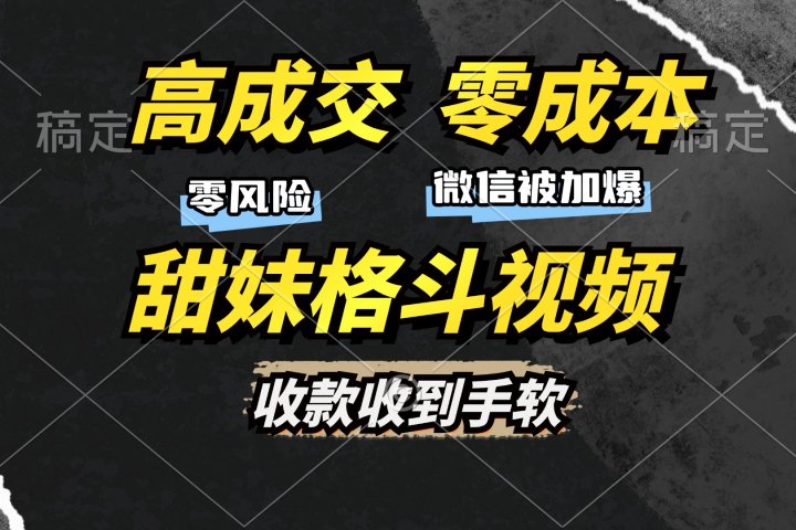 高成交零成本，售卖甜妹格斗视频，谁发谁火，加爆微信，收款收到手软-风口项目网_项目资源_网络赚钱副业分享_创业项目_兼职副业_中创网_抖音教程