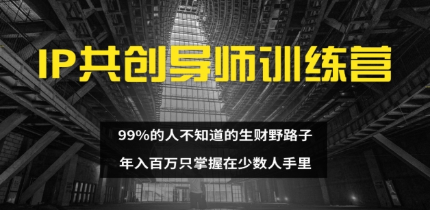 IP共创导师训练营 99%的人不知道的生财野路子 只掌握在少数人手里-风口项目网_项目资源_网络赚钱副业分享_创业项目_兼职副业_中创网_抖音教程