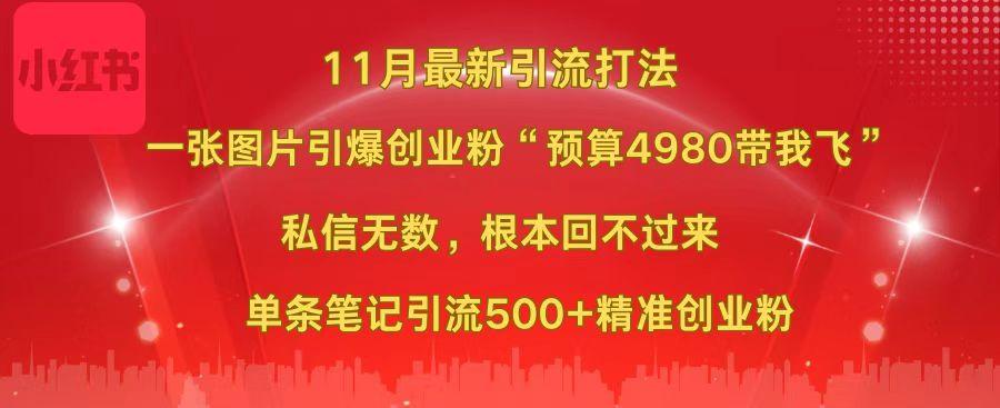 小红书11月最新图片打法，一张图片引爆创业粉“预算4980带我飞”，私信无数，根本回不过来，单条笔记引流500+精准创业粉-风口项目网_项目资源_网络赚钱副业分享_创业项目_兼职副业_中创网_抖音教程