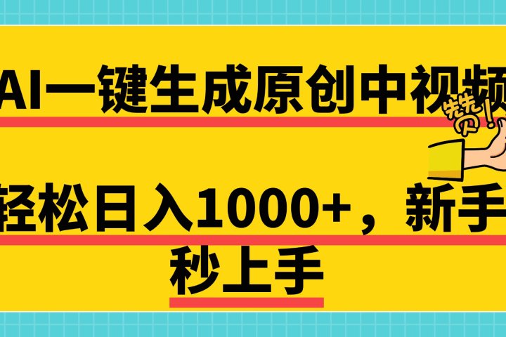 免费无限制，AI一键生成原创中视频，新手小白轻松日入1000+，超简单，可矩阵，可发全平台-风口项目网_项目资源_网络赚钱副业分享_创业项目_兼职副业_中创网_抖音教程