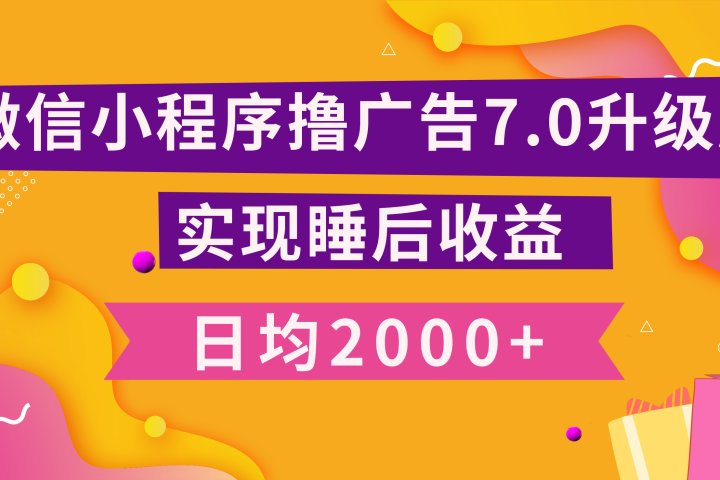 小程序撸广告最新7.0玩法，日均2000+ 全新升级玩法-小白可做-风口项目网_项目资源_网络赚钱副业分享_创业项目_兼职副业_中创网_抖音教程