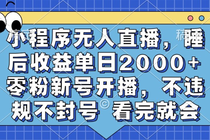 小程序无人直播，睡后收益单日2000+ 零粉新号开播，不违规不封号 看完就会-风口项目网_项目资源_网络赚钱副业分享_创业项目_兼职副业_中创网_抖音教程