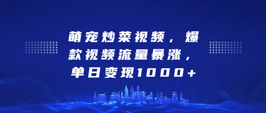 萌宠炒菜视频，爆款视频流量暴涨，单日变现1000+-风口项目网_项目资源_网络赚钱副业分享_创业项目_兼职副业_中创网_抖音教程