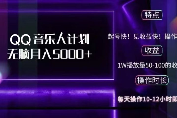 2024 QQ音乐人计划，轻松月入5000+，纯无脑操作，可批量放大操作-风口项目网_项目资源_网络赚钱副业分享_创业项目_兼职副业_中创网_抖音教程