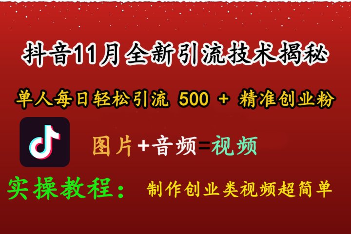 抖音11月全新引流技术，图片+视频 就能轻松制作创业类视频，单人每日轻松引流500+精准创业粉-风口项目网_项目资源_网络赚钱副业分享_创业项目_兼职副业_中创网_抖音教程