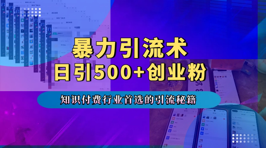 暴力引流术，专业知识付费行业首选的引流秘籍，一天暴流500+创业粉，五个手机流量接不完！-风口项目网_项目资源_网络赚钱副业分享_创业项目_兼职副业_中创网_抖音教程