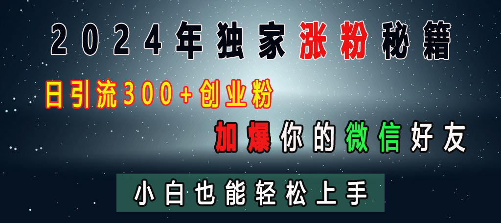 2024年独家涨粉秘籍，日引流300+创业粉，加爆你的微信好友，小白也能轻松上手-风口项目网_项目资源_网络赚钱副业分享_创业项目_兼职副业_中创网_抖音教程