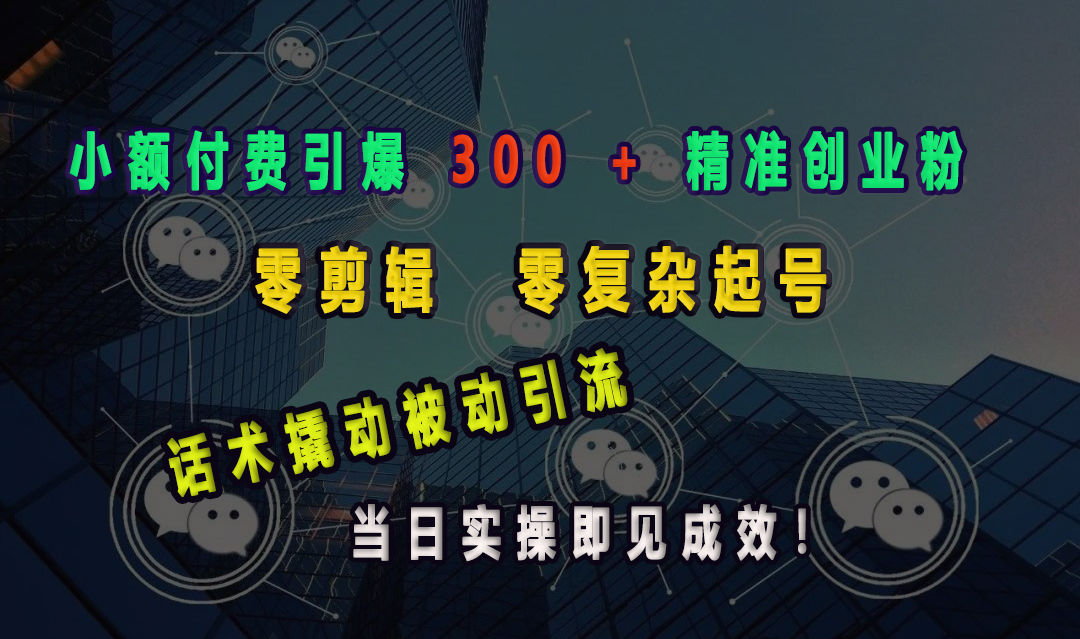 小额付费引爆 300 + 精准创业粉，零剪辑、零复杂起号，话术撬动被动引流，当日实操即见成效！-风口项目网_项目资源_网络赚钱副业分享_创业项目_兼职副业_中创网_抖音教程