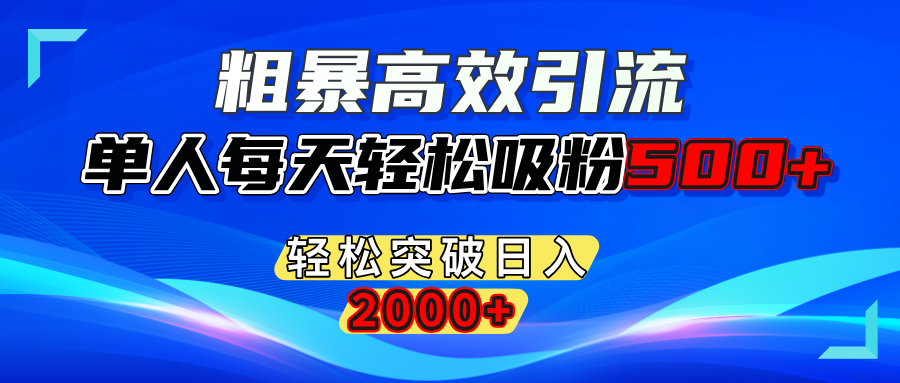 粗暴高效引流,单人每天轻松吸粉500+,轻松突破日入2000+-风口项目网_项目资源_网络赚钱副业分享_创业项目_兼职副业_中创网_抖音教程