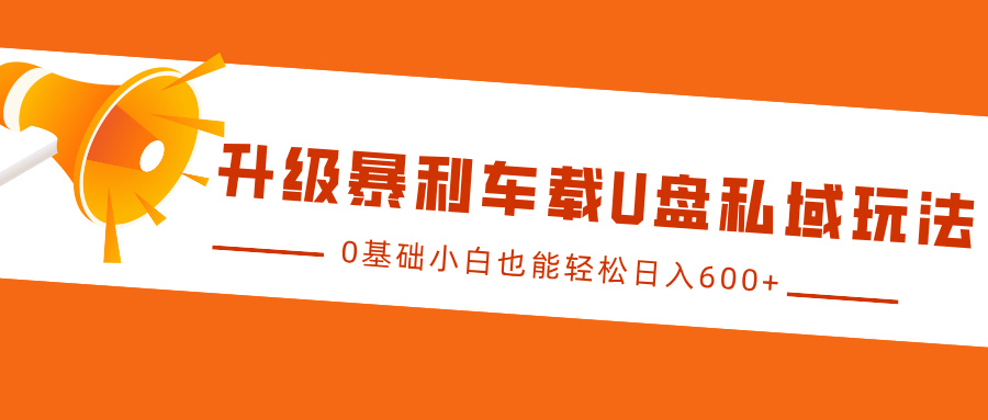 升级暴利车载U盘私域玩法，0基础小白也能轻松日入600+-风口项目网_项目资源_网络赚钱副业分享_创业项目_兼职副业_中创网_抖音教程