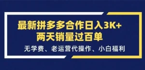 最新拼多多合作日入3K+两天销量过百单，无学费、老运营代操作、小白福利-风口项目网_项目资源_网络赚钱副业分享_创业项目_兼职副业_中创网_抖音教程