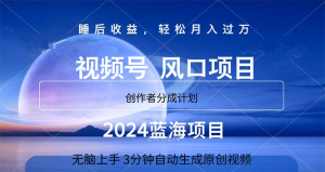 2024蓝海项目，3分钟自动生成视频，月入过万-风口项目网_项目资源_网络赚钱副业分享_创业项目_兼职副业_中创网_抖音教程