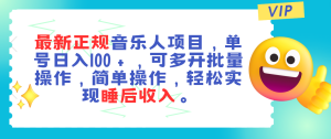 最新正规音乐人项目，单号日入100＋，可多开批量操作，轻松实现睡后收入-风口项目网_项目资源_网络赚钱副业分享_创业项目_兼职副业_中创网_抖音教程