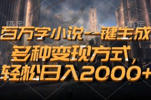 百万字小说一键生成，轻松日入2000+，多种变现方式-风口项目网_项目资源_网络赚钱副业分享_创业项目_兼职副业_中创网_抖音教程