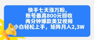 快手七天涨万粉,但账号最高800元回收。两分钟一个爆款美女视频,小白秒上手-风口项目网_项目资源_网络赚钱副业分享_创业项目_兼职副业_中创网_抖音教程