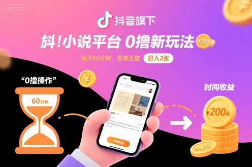 抖音旗下小说平台0撸新玩法，每天挂G60分钟，简单无脑，日入2张【揭秘】-风口项目网_项目资源_网络赚钱副业分享_创业项目_兼职副业_中创网_抖音教程