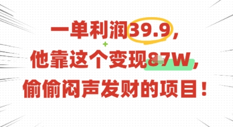 一单利润39.9，有人靠这个变现几十个，偷偷闷声发财的项目-风口项目网_项目资源_网络赚钱副业分享_创业项目_兼职副业_中创网_抖音教程