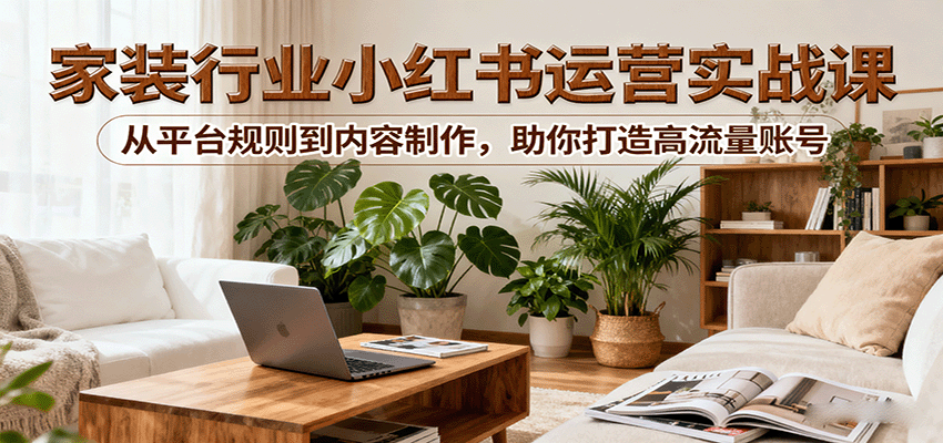 小红书家装行业运营实战课：从平台规则到内容制作，助你打造高流量账号-风口项目网_项目资源_网络赚钱副业分享_创业项目_兼职副业_中创网_抖音教程