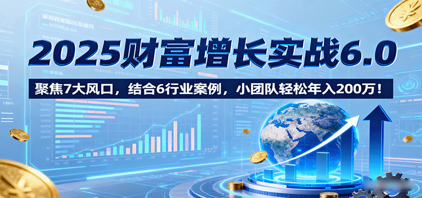 2025财富增长实战6.0，聚焦7大风口，结合6行业案例，小团队轻松年入200万！-风口项目网_项目资源_网络赚钱副业分享_创业项目_兼职副业_中创网_抖音教程