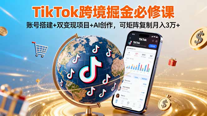 TikTo跨境掘金必修课，账号搭建+双变现项目+AI创作，可矩阵复制月入3万+-风口项目网_项目资源_网络赚钱副业分享_创业项目_兼职副业_中创网_抖音教程