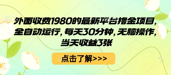 外面收费1980的最新平台撸金项目，全自动运行，每天30分钟，无脑操作，当天收益3张【揭秘】-风口项目网_项目资源_网络赚钱副业分享_创业项目_兼职副业_中创网_抖音教程