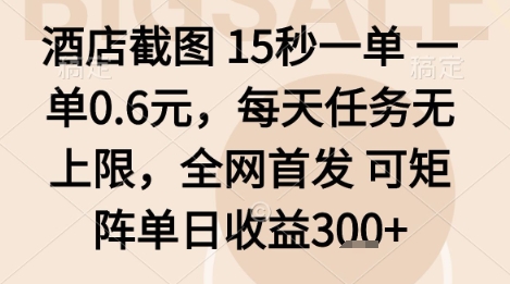 酒店截图项目，15秒一单，一单0.6米，每天任务无上限，全网首发可矩阵单日收益3张+【揭秘】-风口项目网_项目资源_网络赚钱副业分享_创业项目_兼职副业_中创网_抖音教程