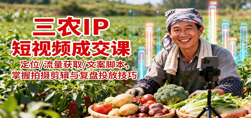 三农IP短视频成交课：定位/流量获取/文案脚本，掌握拍摄剪辑与复盘投放技巧-风口项目网_项目资源_网络赚钱副业分享_创业项目_兼职副业_中创网_抖音教程