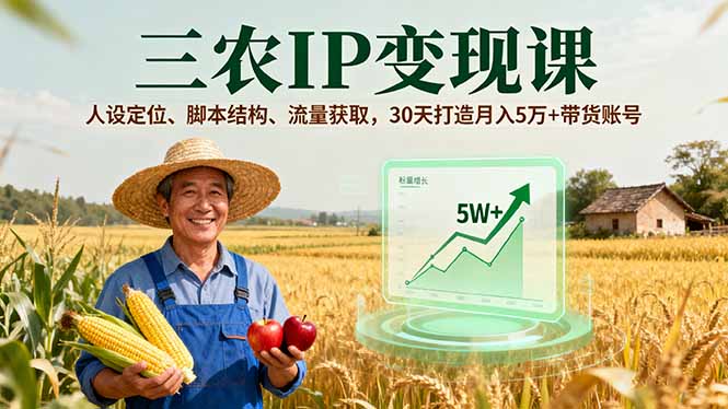 三农IP变现课，人设定位、脚本结构、流量获取，30天打造月入5万+带货账号-风口项目网_项目资源_网络赚钱副业分享_创业项目_兼职副业_中创网_抖音教程