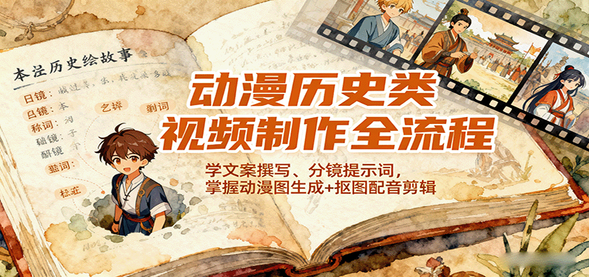 动漫历史类视频制作全流程，学文案撰写、分镜提示词，掌握动漫图生成+抠图配音剪辑-风口项目网_项目资源_网络赚钱副业分享_创业项目_兼职副业_中创网_抖音教程