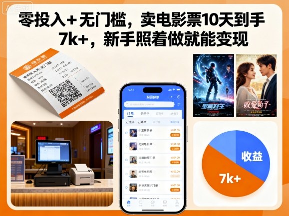 零投入+无门槛，卖电影票10天到手7k+，新手照着做就能变现【揭秘】-风口项目网_项目资源_网络赚钱副业分享_创业项目_兼职副业_中创网_抖音教程