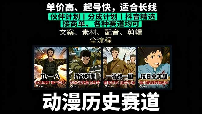 历史动漫赛道撸分成：起号、文案、素材、配音、剪辑，单视频收益破万-风口项目网_项目资源_网络赚钱副业分享_创业项目_兼职副业_中创网_抖音教程