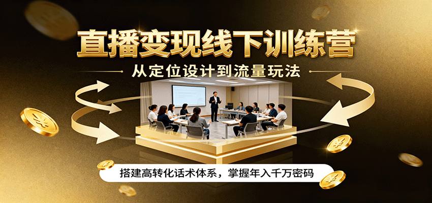 直播变现线下训练营，从定位设计到流量玩法，搭建高转化话术体系，掌握年入千万密码-风口项目网_项目资源_网络赚钱副业分享_创业项目_兼职副业_中创网_抖音教程