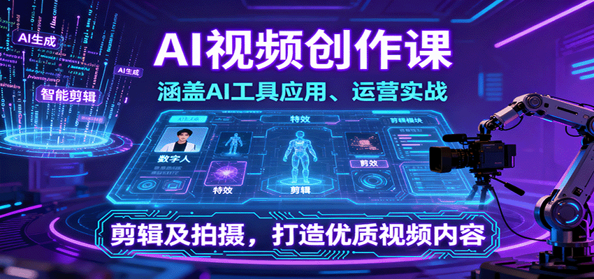 AI视频创作课，涵盖AI工具应用、运营实战、剪辑及拍摄，打造优质视频内容-风口项目网_项目资源_网络赚钱副业分享_创业项目_兼职副业_中创网_抖音教程