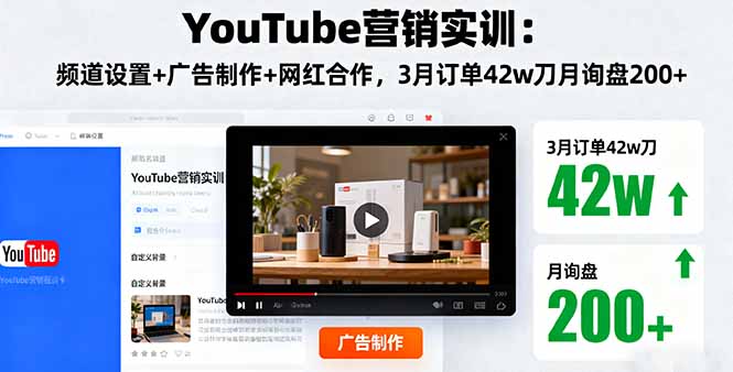 YouTube营销实训：频道设置+广告制作+网红合作，3月订单42w刀月询盘200+-风口项目网_项目资源_网络赚钱副业分享_创业项目_兼职副业_中创网_抖音教程