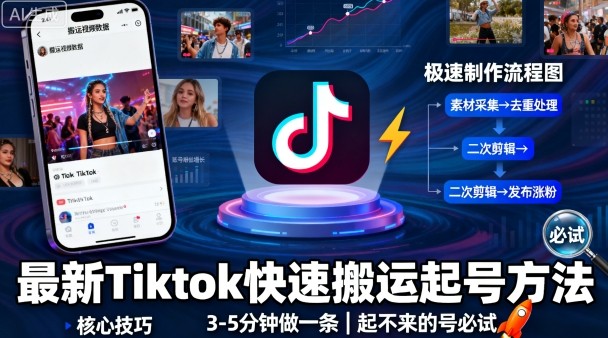 最新Tiktok快速搬运快速起号方法，3-5分钟做一条，起不来的号可以试试-风口项目网_项目资源_网络赚钱副业分享_创业项目_兼职副业_中创网_抖音教程