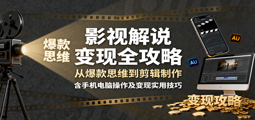 影视解说变现全攻略：从爆款思维到剪辑制作，含手机电脑操作及变现实用技巧-风口项目网_项目资源_网络赚钱副业分享_创业项目_兼职副业_中创网_抖音教程