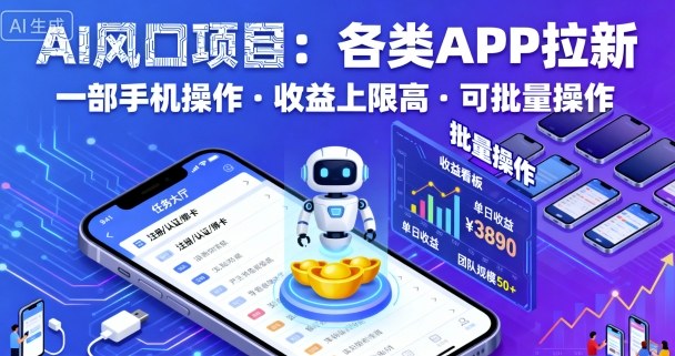 AI风口项目，各类APP拉新，一部手机就可以操作，收益上限高，可批量操作-风口项目网_项目资源_网络赚钱副业分享_创业项目_兼职副业_中创网_抖音教程