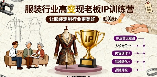 服装行业高变现老板IP训练营，让服装定制行业更美好-风口项目网_项目资源_网络赚钱副业分享_创业项目_兼职副业_中创网_抖音教程