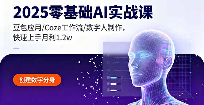 2025零基础AI实战课，豆包应用/Coze工作流/数字人制作，快速上手月利1.2w-风口项目网_项目资源_网络赚钱副业分享_创业项目_兼职副业_中创网_抖音教程