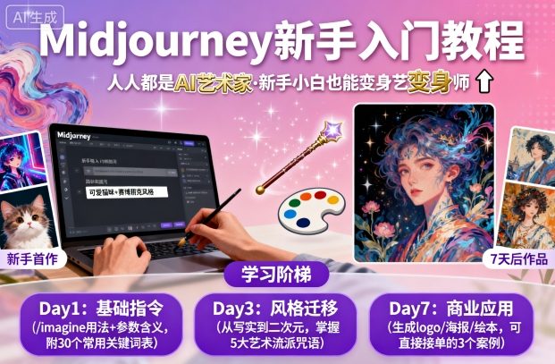 midjourney新手入门教程：人人都是AI艺术家，新手小白也能变身艺术大师-风口项目网_项目资源_网络赚钱副业分享_创业项目_兼职副业_中创网_抖音教程
