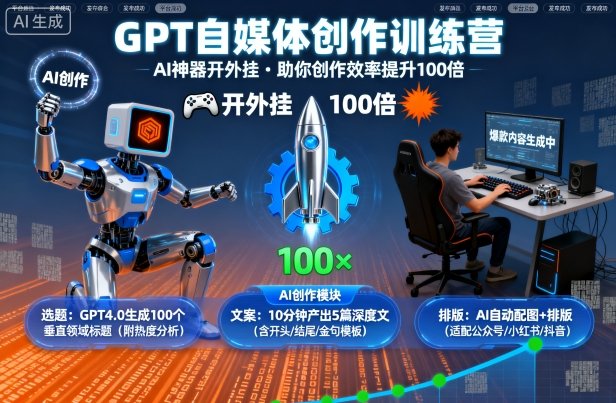 GPT自媒体创作训练营：AI神器开外挂，助你创作效率提升100倍-风口项目网_项目资源_网络赚钱副业分享_创业项目_兼职副业_中创网_抖音教程