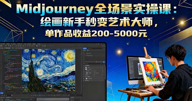 Midjourney全场景实操课：绘画新手秒变艺术大师，单作品收益200-5000元-风口项目网_项目资源_网络赚钱副业分享_创业项目_兼职副业_中创网_抖音教程