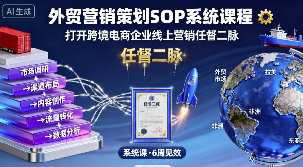外贸营销策划SOP系统课程，打开跨境电商企业线上营销任督二脉-风口项目网_项目资源_网络赚钱副业分享_创业项目_兼职副业_中创网_抖音教程