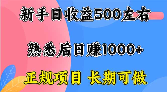 新手日收益500+ 正规项目 长期可做-风口项目网_项目资源_网络赚钱副业分享_创业项目_兼职副业_中创网_抖音教程